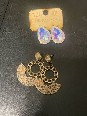 Panache Iridescent Teardrop Studs and Gold Leopard Hoop Drop Earrings